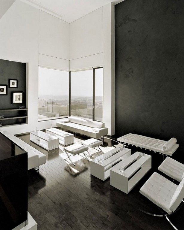 Modern fekete-fehér ház belsőépítészet
