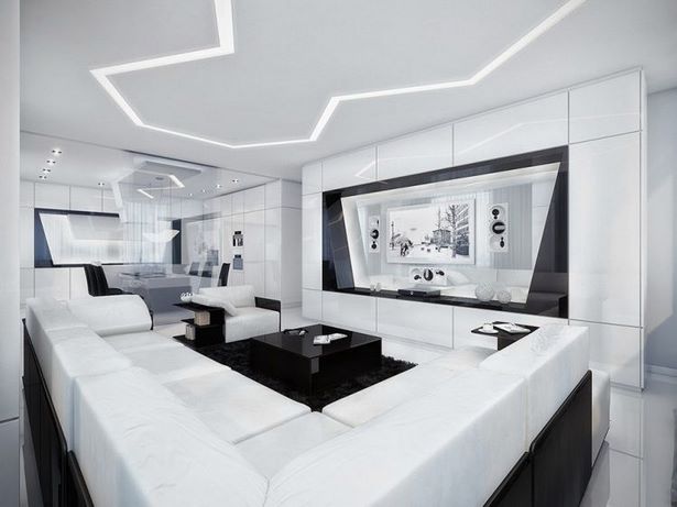 Modern fekete-fehér ház belsőépítészet