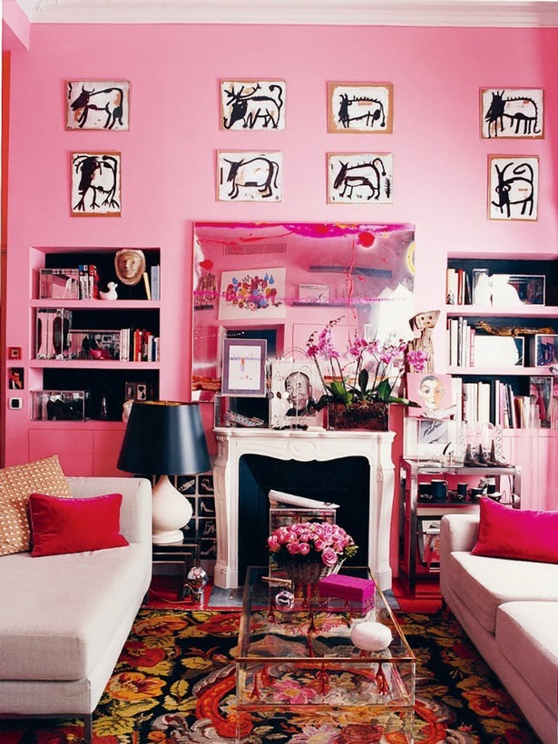 Rózsaszín és szürke belsőépítészet