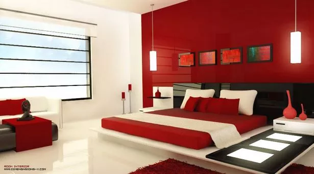 Piros hálószoba belsőépítészet