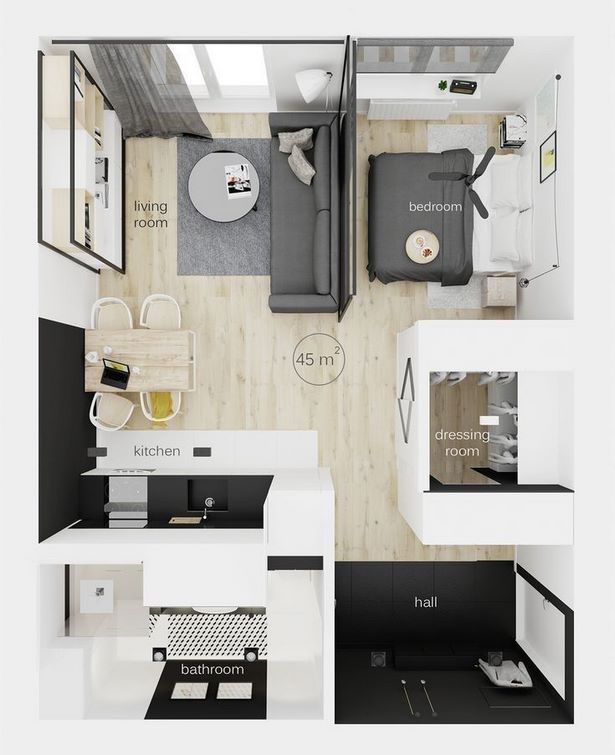 Modern stúdió apartman ötletek