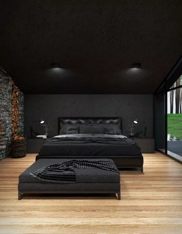 Fekete ágy belsőépítészet