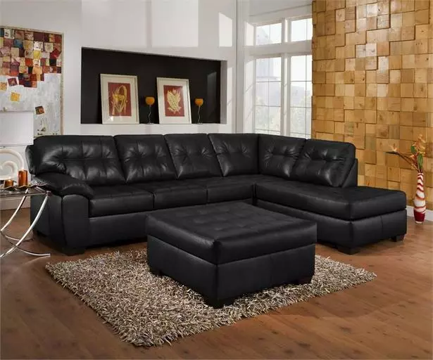 Modern nappali ötletek fekete bőr kanapéval