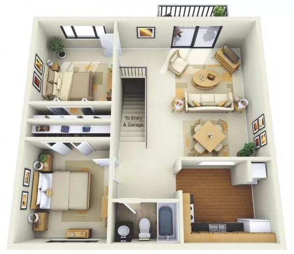 Két hálószobás lakás belsőépítészet