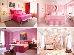 Rózsaszín belsőépítészeti hálószoba
